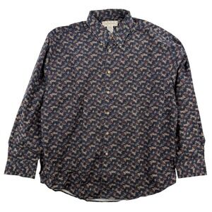 Crossings Shirt Mens Large Navy Blue Leaf Print Button Down Long Sleeve Casual